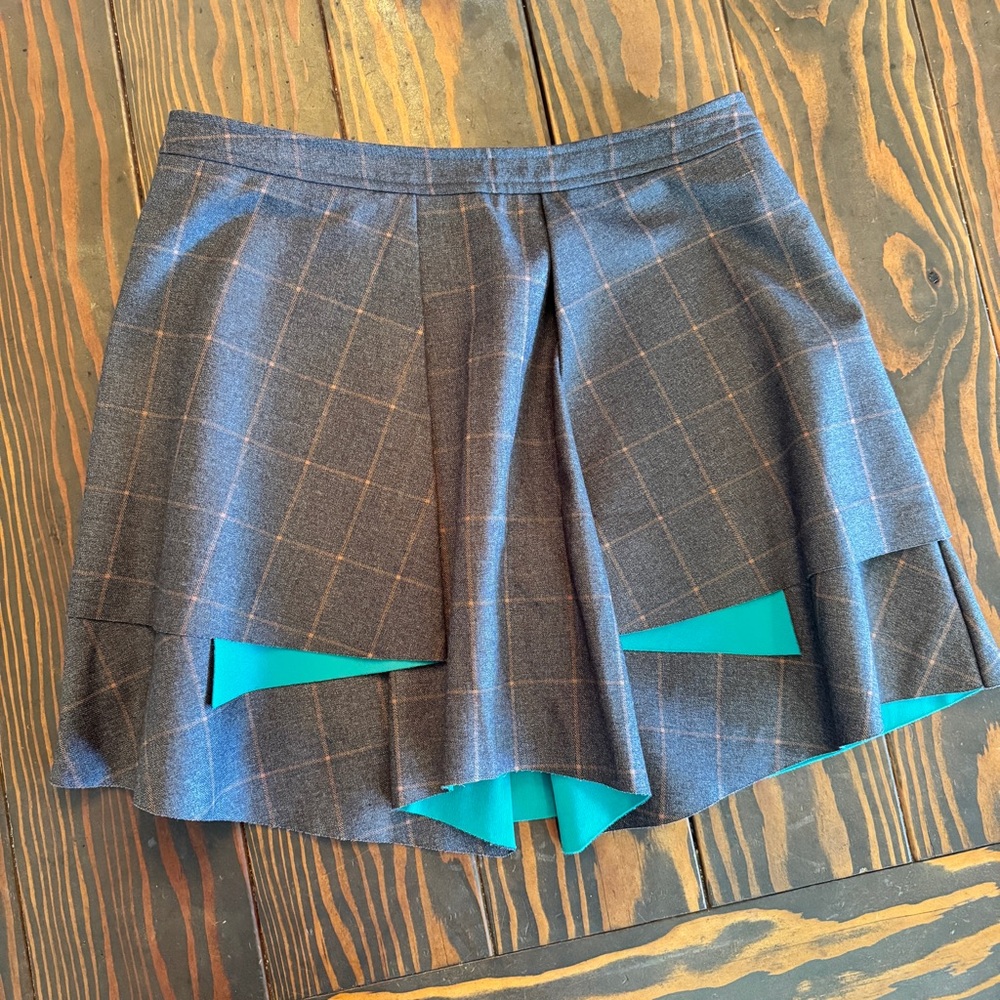 Endless Rose Plaid Layered Mini Skirt Teal Lined Size L